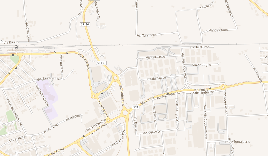 Mappa stradale della zona di Via P. Tosi 308 e del Centro Teorema, Santarcangelo di Romagna